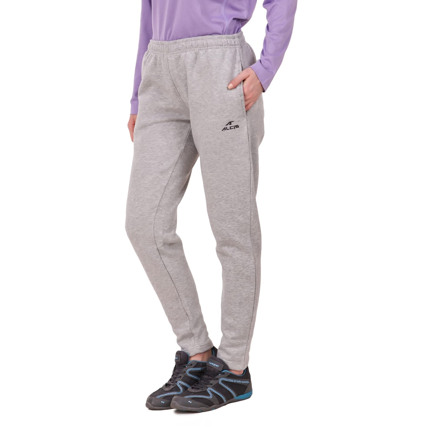 Alcis Women Solid Grey Melange Track Pant