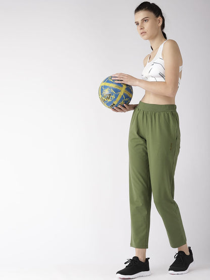 Alcis Women Solid Olive Green Track Pants