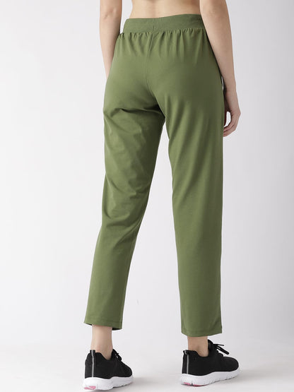 Alcis Women Solid Olive Green Track Pants
