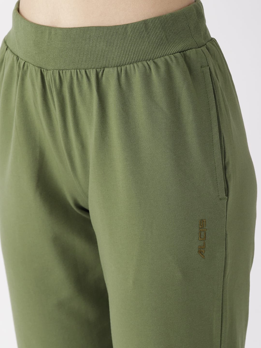 Alcis Women Solid Olive Green Track Pants
