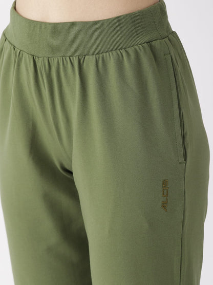 Alcis Women Solid Olive Green Track Pants