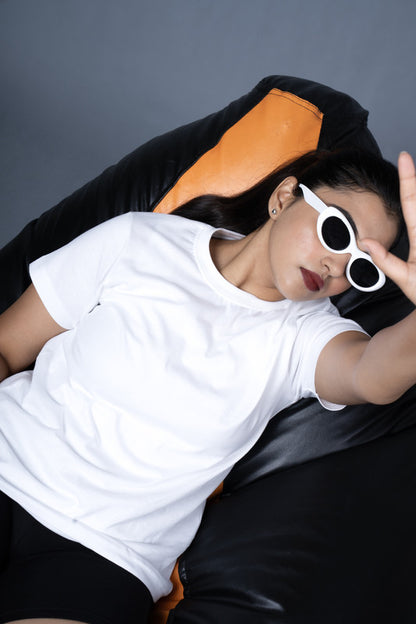 Funny Tales White Solid T-shirt