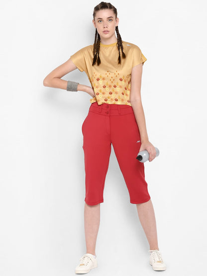 Alcis Women Beige Orange Printed Round Neck T-shirt