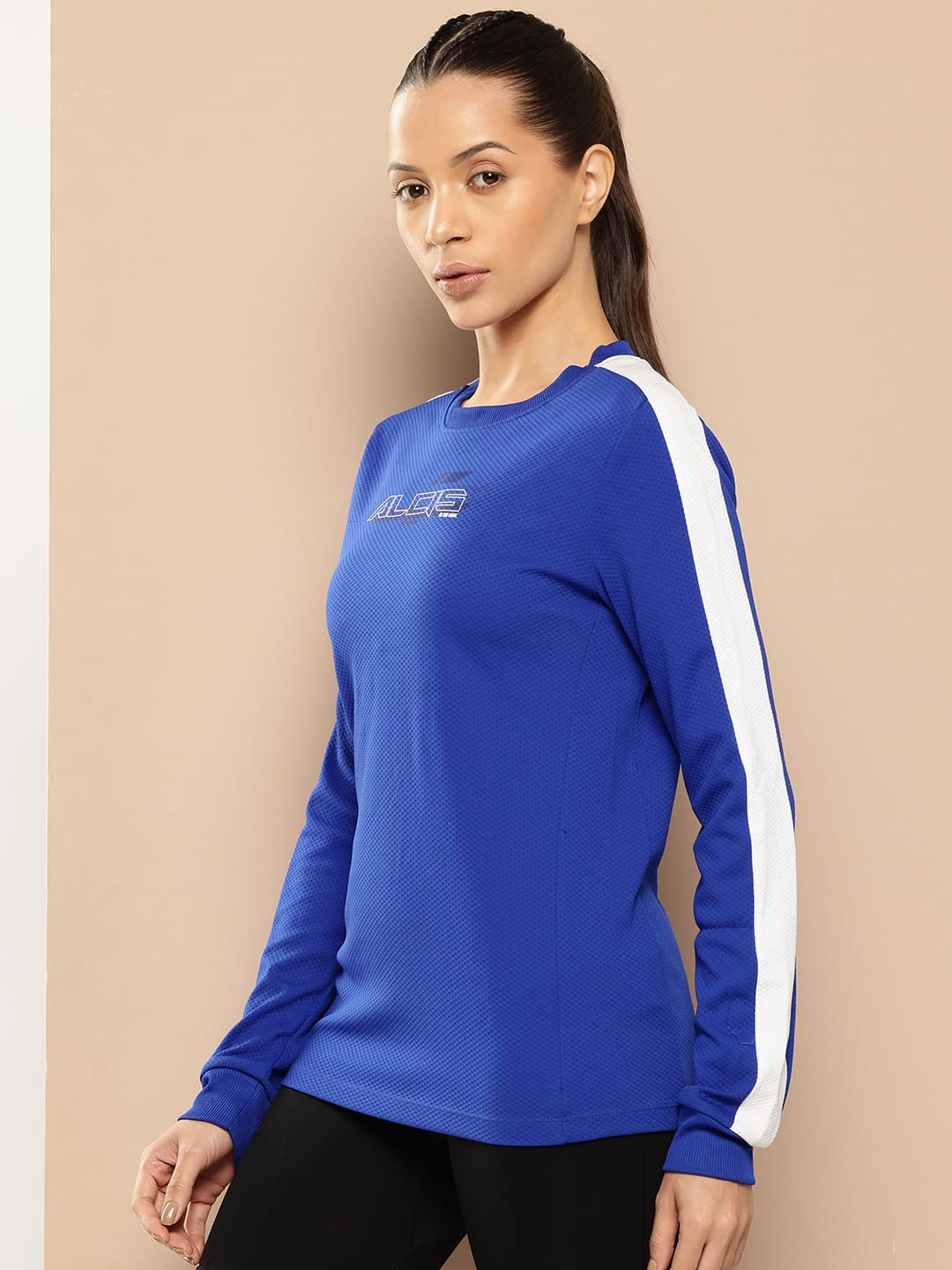 Alcis Women Blue Self Design Sweatshirt