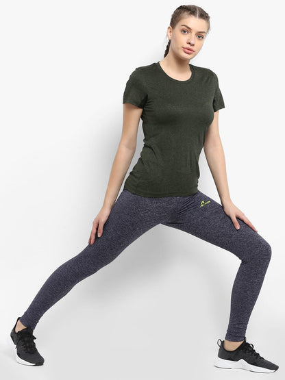 Alcis Women Olive Green Solid Round Neck T-shirt