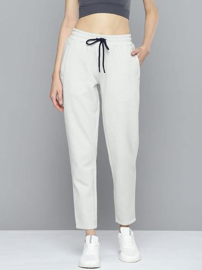 Alcis Women Cream-coloured Solid Fleece Track Pant