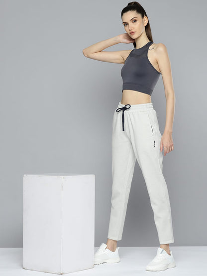 Alcis Women Cream-coloured Solid Fleece Track Pant