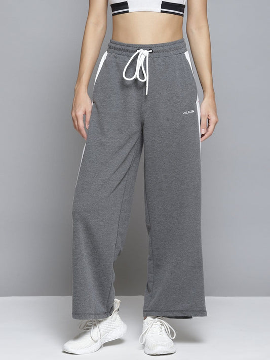 Alcis Women Grey & White Striped Relaxed Fit Joggers