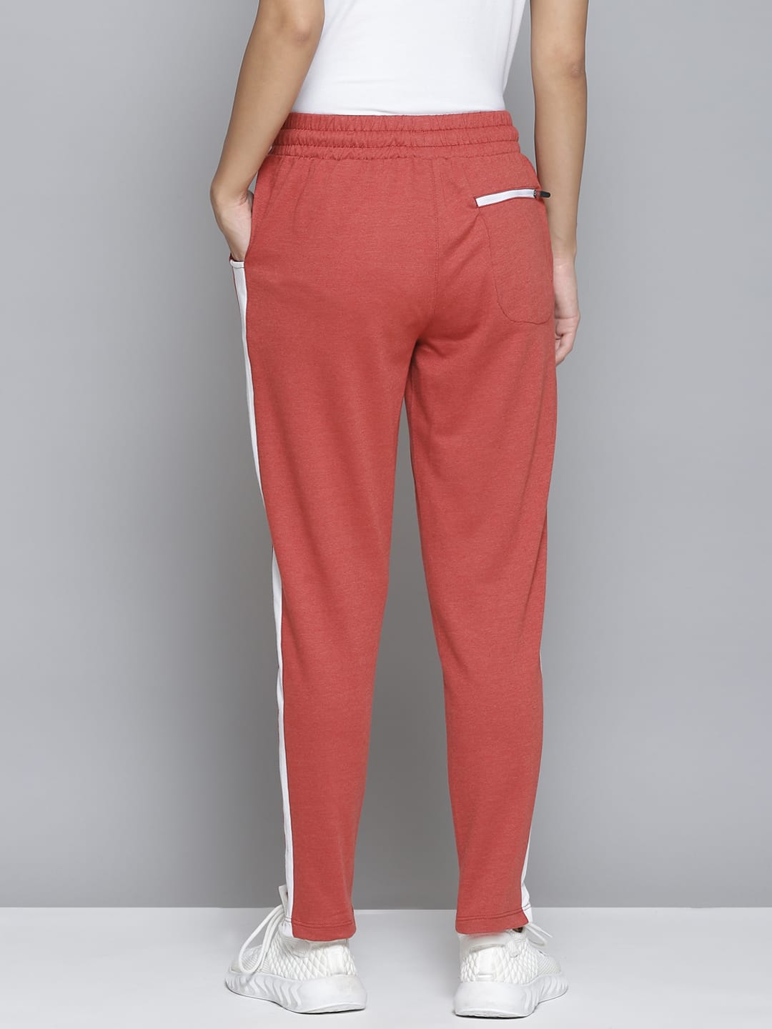 Alcis Women Orange & White Striped Slim-Fit Track Pants