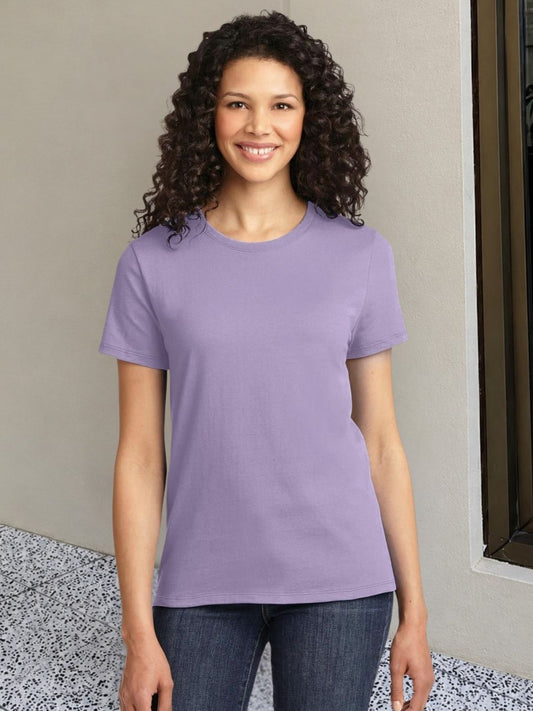 Women Light Purple Solid Round Neck Regular Fit Cotton T-shirt
