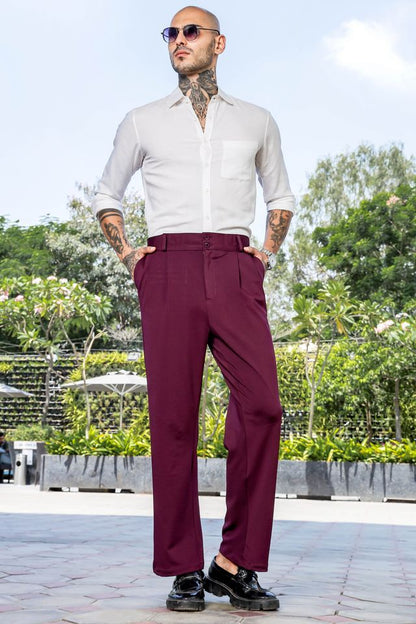Wine Baggy fit Street Savvy Double Pleated Korean Trousers