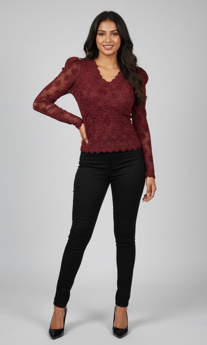 Elegant Blossom Mesh Brown Top
