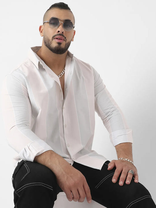 White And Blue Striped Casual Shirt