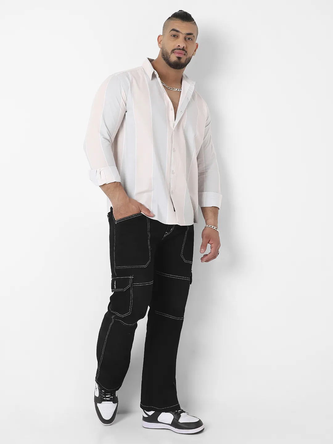 White And Blue Striped Casual Shirt