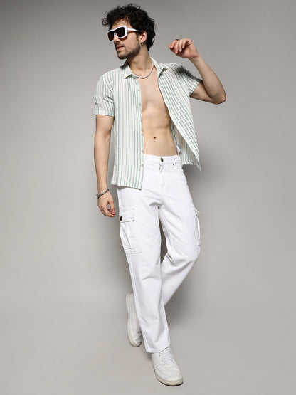 Unbalanced Striped Woven Shirt