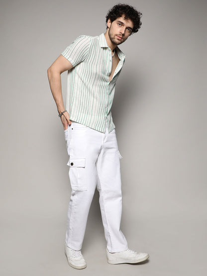 Unbalanced Striped Woven Shirt