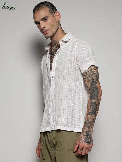 Unbalanced Striped Woven Shirt