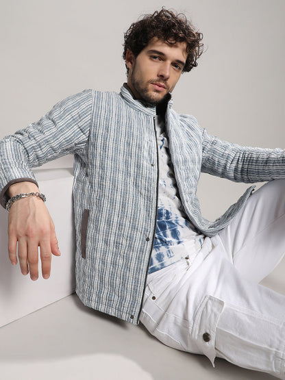Striped Quilted Bomber Jacket