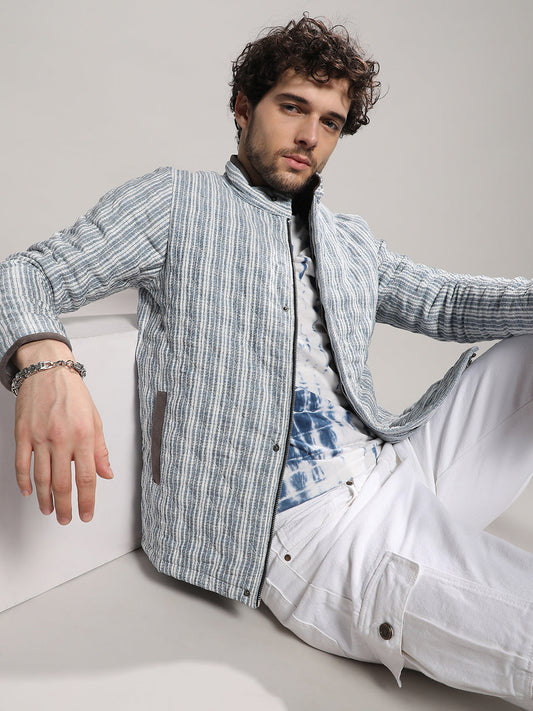 Striped Quilted Bomber Jacket