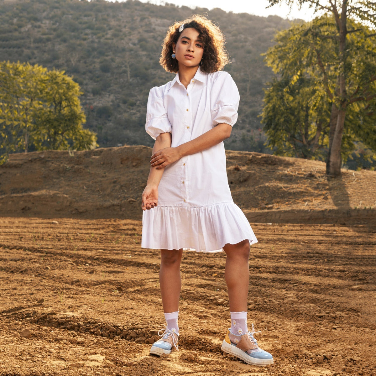 White Cotton Lace Dress - Ambraee