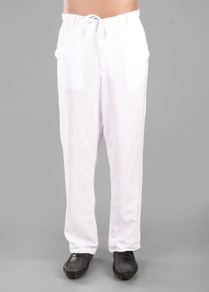 White Linen-Blend Relaxed Pants for Men