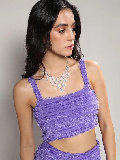 Amethyst Purple Self-Design Fringe Co-Ord Set