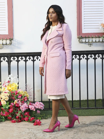 Double-Breasted Self-Design Long Coat