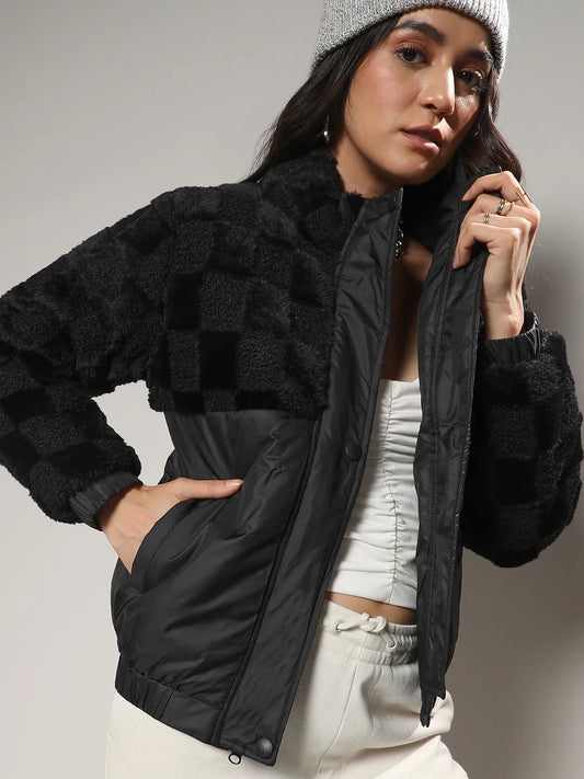 Fleece Self-Design Buffalo Check Jacket