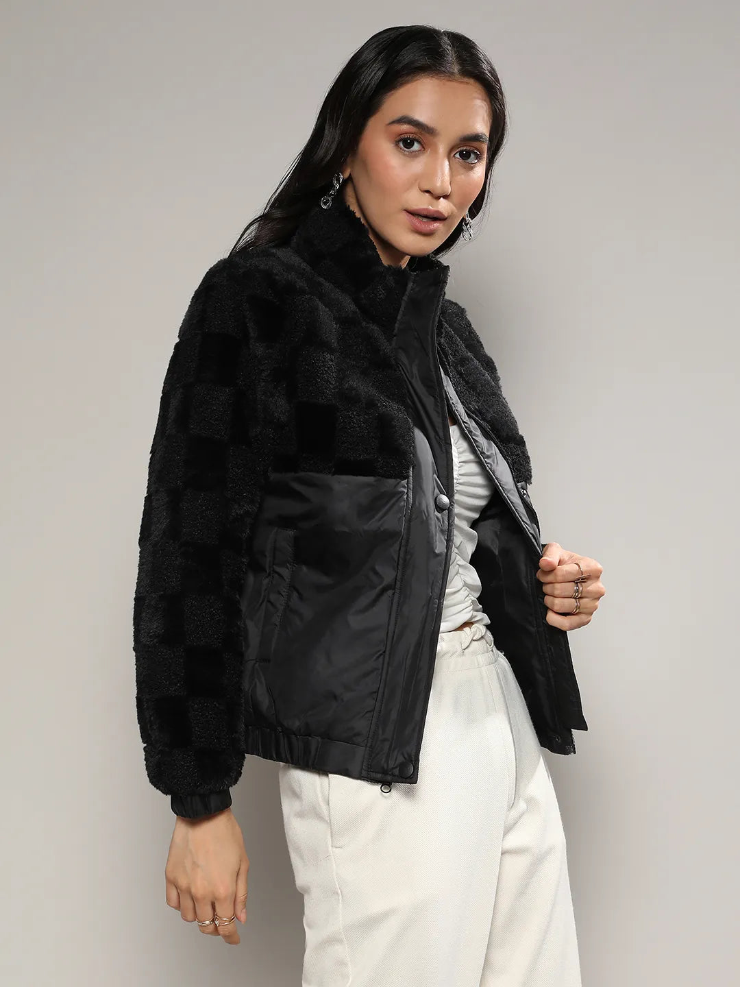 Fleece Self-Design Buffalo Check Jacket