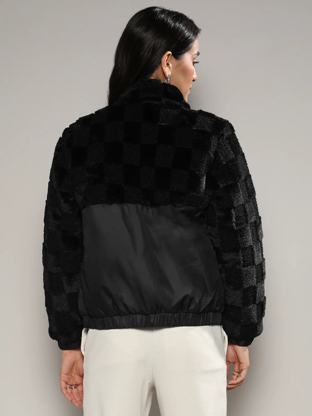 Fleece Self-Design Buffalo Check Jacket