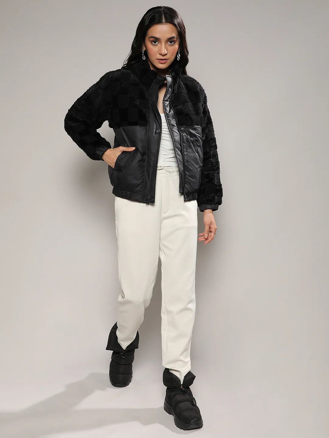 Fleece Self-Design Buffalo Check Jacket