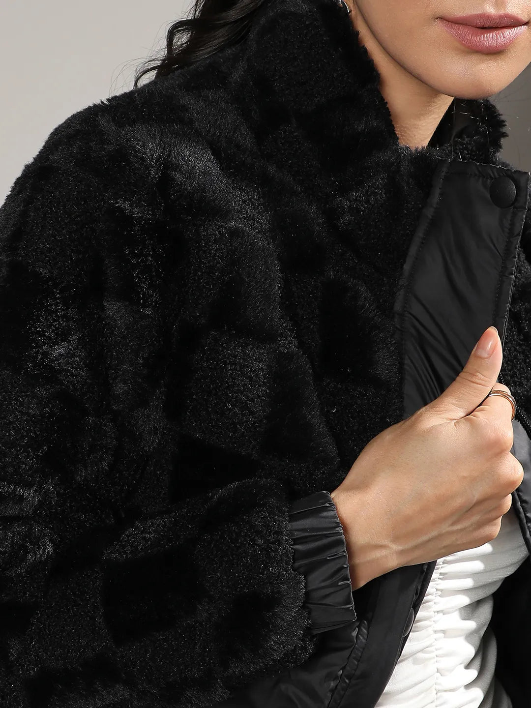 Fleece Self-Design Buffalo Check Jacket