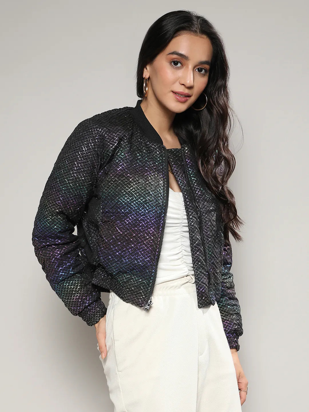 Holographic Print Puffer Jacket