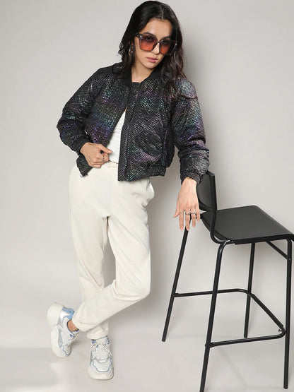 Holographic Print Puffer Jacket