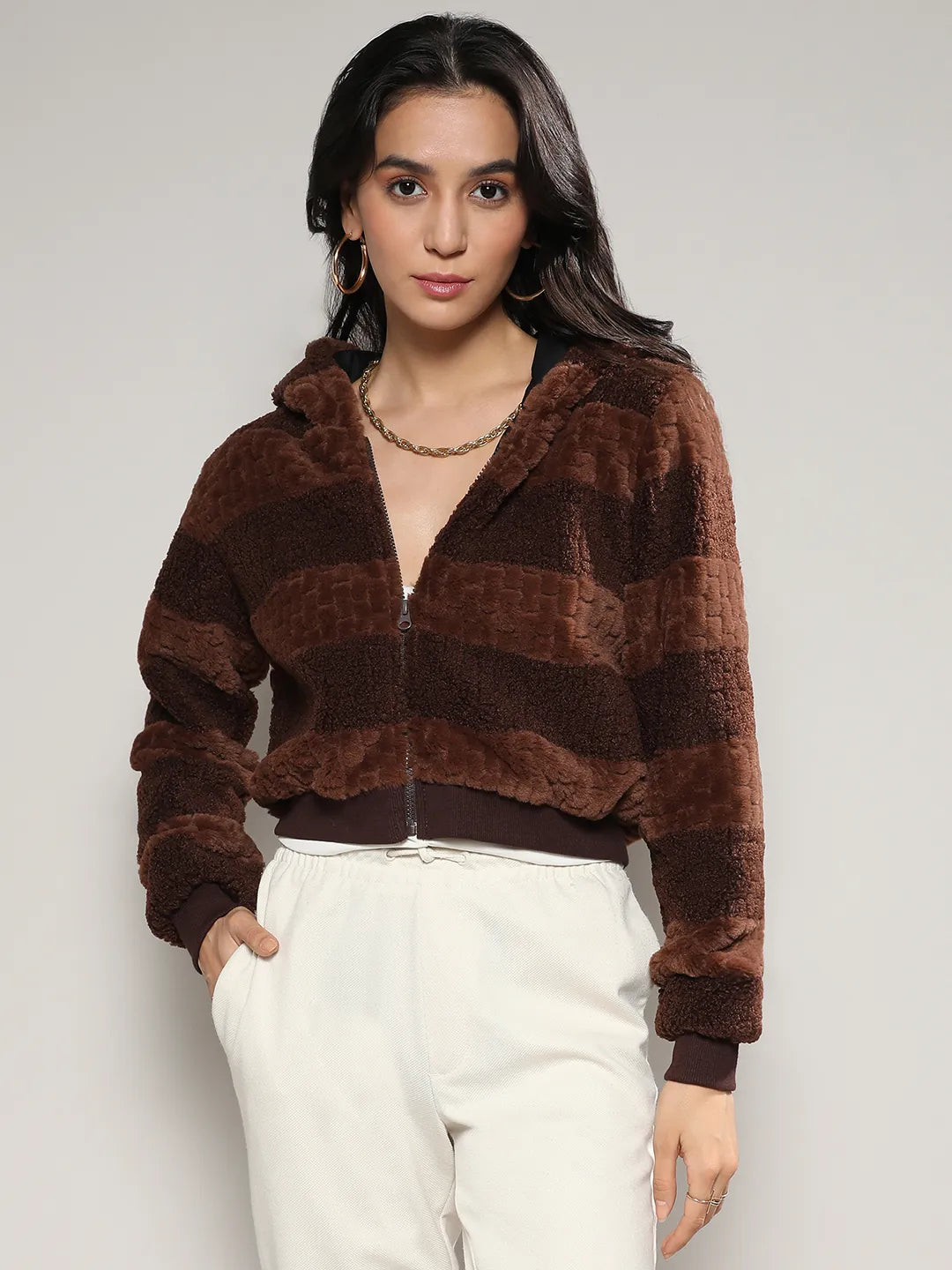 Fleece Horizontal Striped Jacket