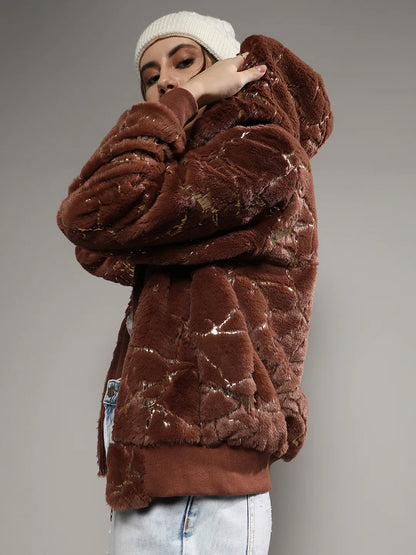 Metallic Veined Faux Fur Jacket