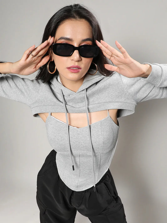 Corset Top With Ultra Cropped Hoodie