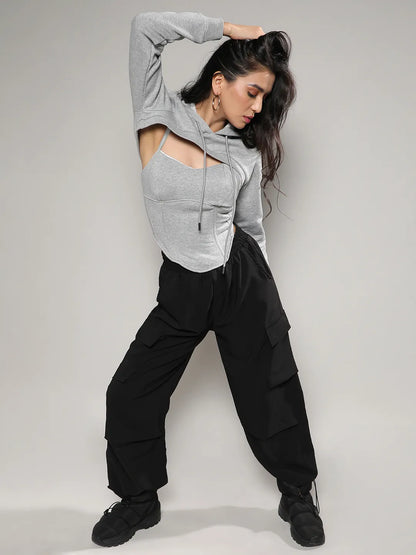 Corset Top With Ultra Cropped Hoodie