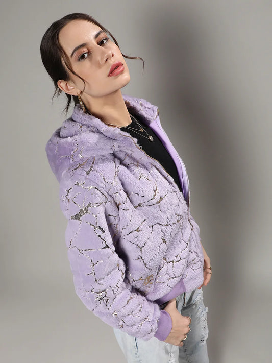 Metallic Veined Faux Fur Jacket