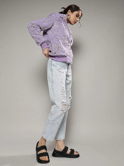 Metallic Veined Faux Fur Jacket