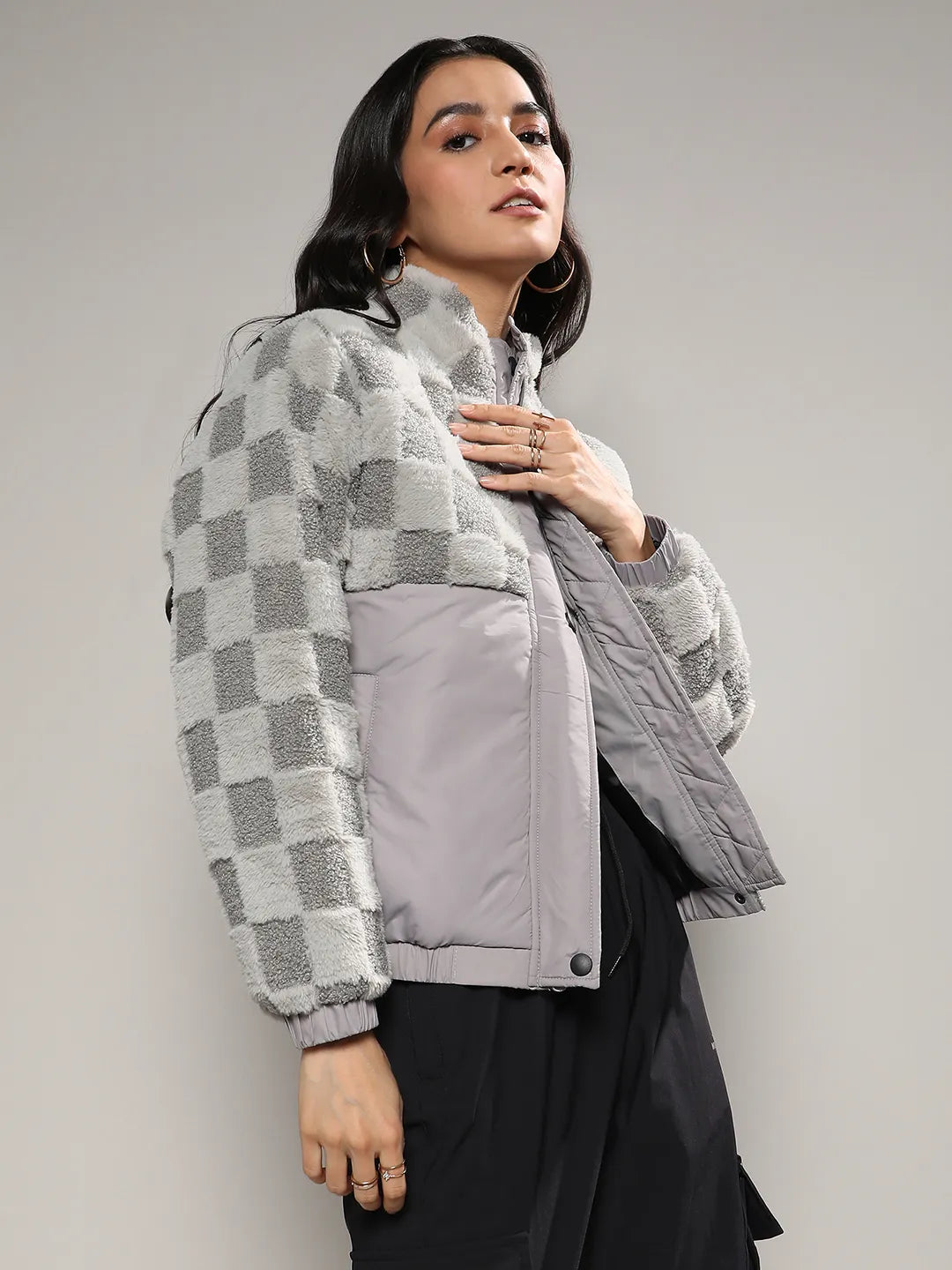 Fleece Self-Design Buffalo Check Jacket