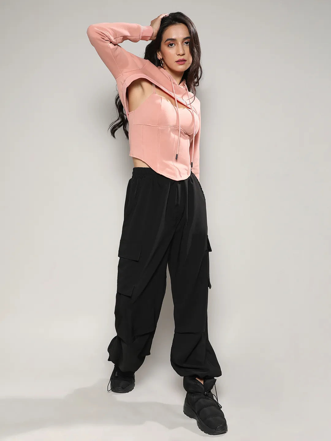 Corset Top With Ultra Cropped Hoodie