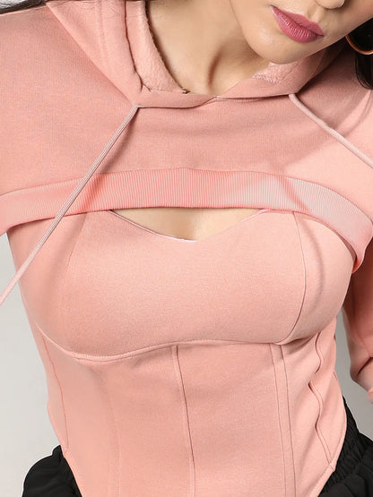 Corset Top With Ultra Cropped Hoodie