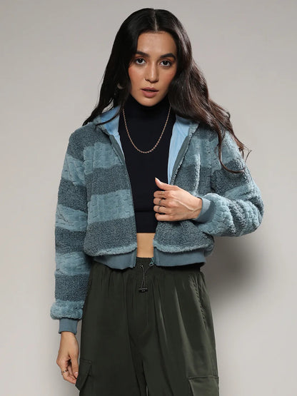 Fleece Horizontal Striped Jacket