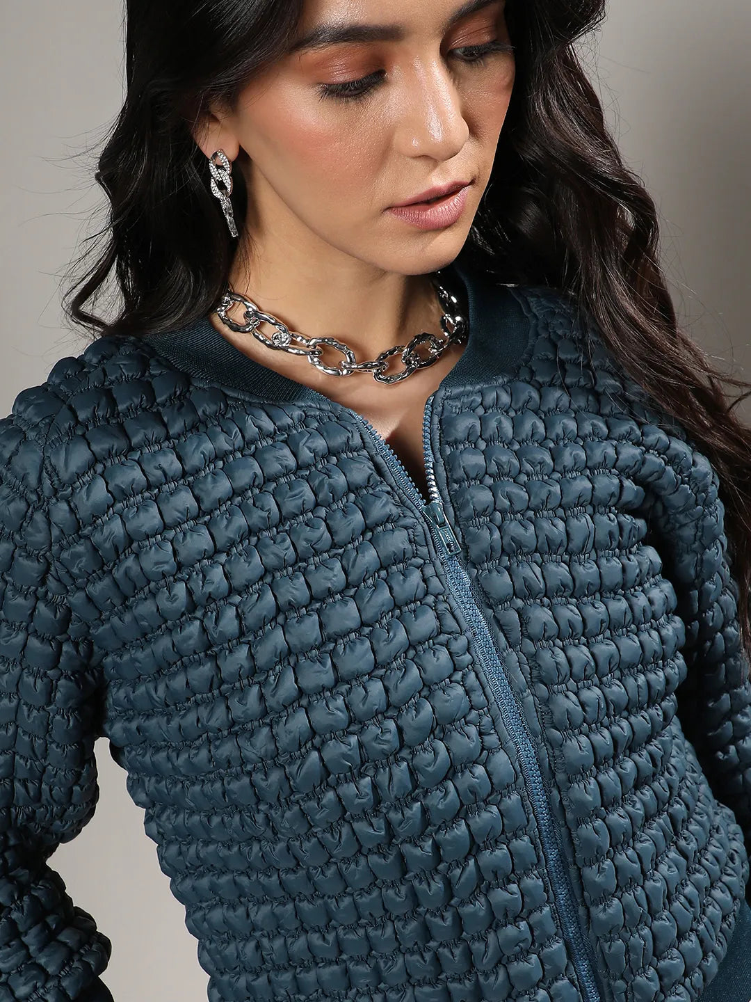 Creased Ripple Quilted Puffer Jacket