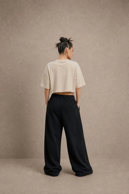 Women's Beige drop shoulder Litt cotton Crop Top
