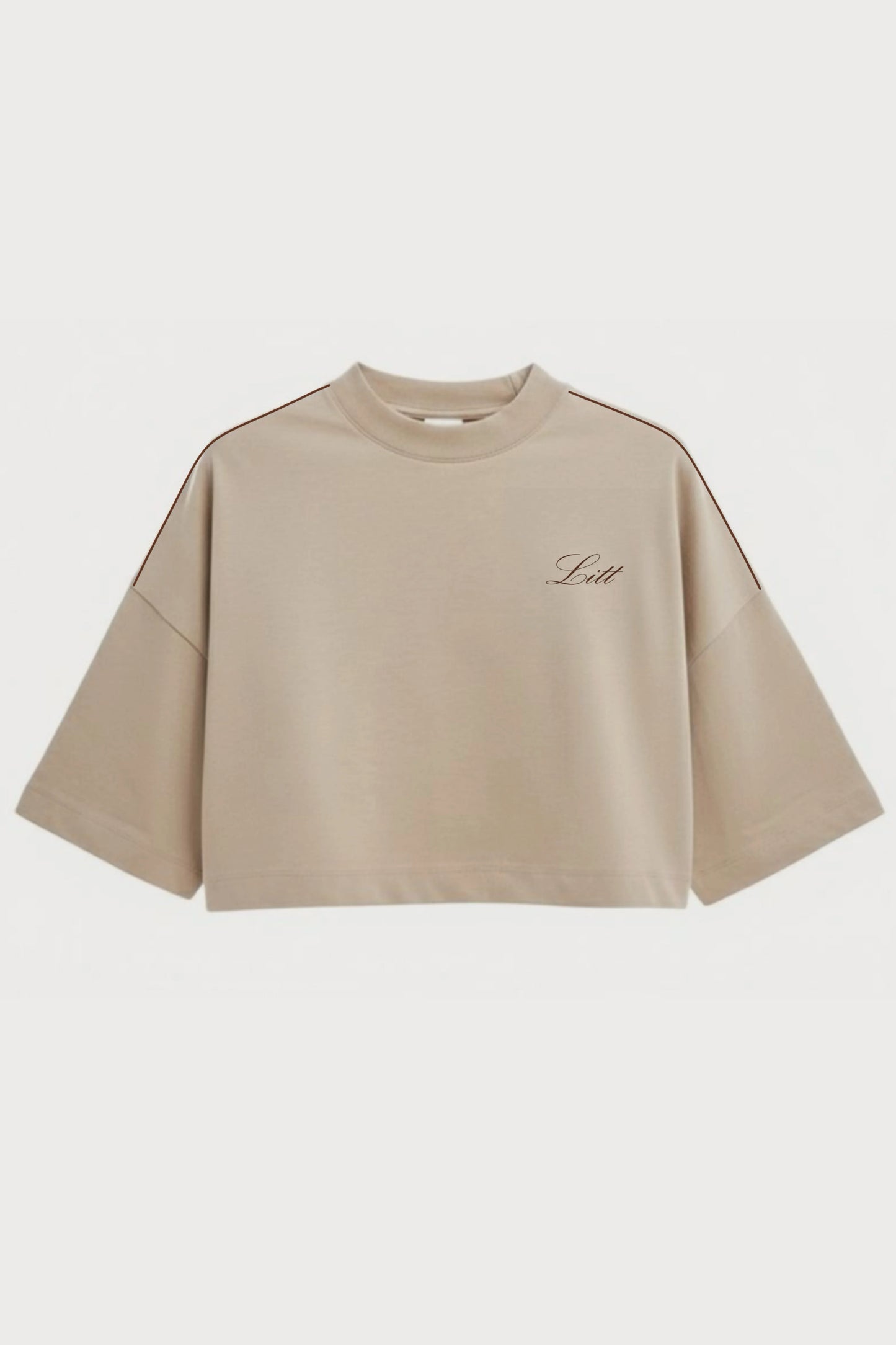 Women's Beige drop shoulder Litt cotton Crop Top