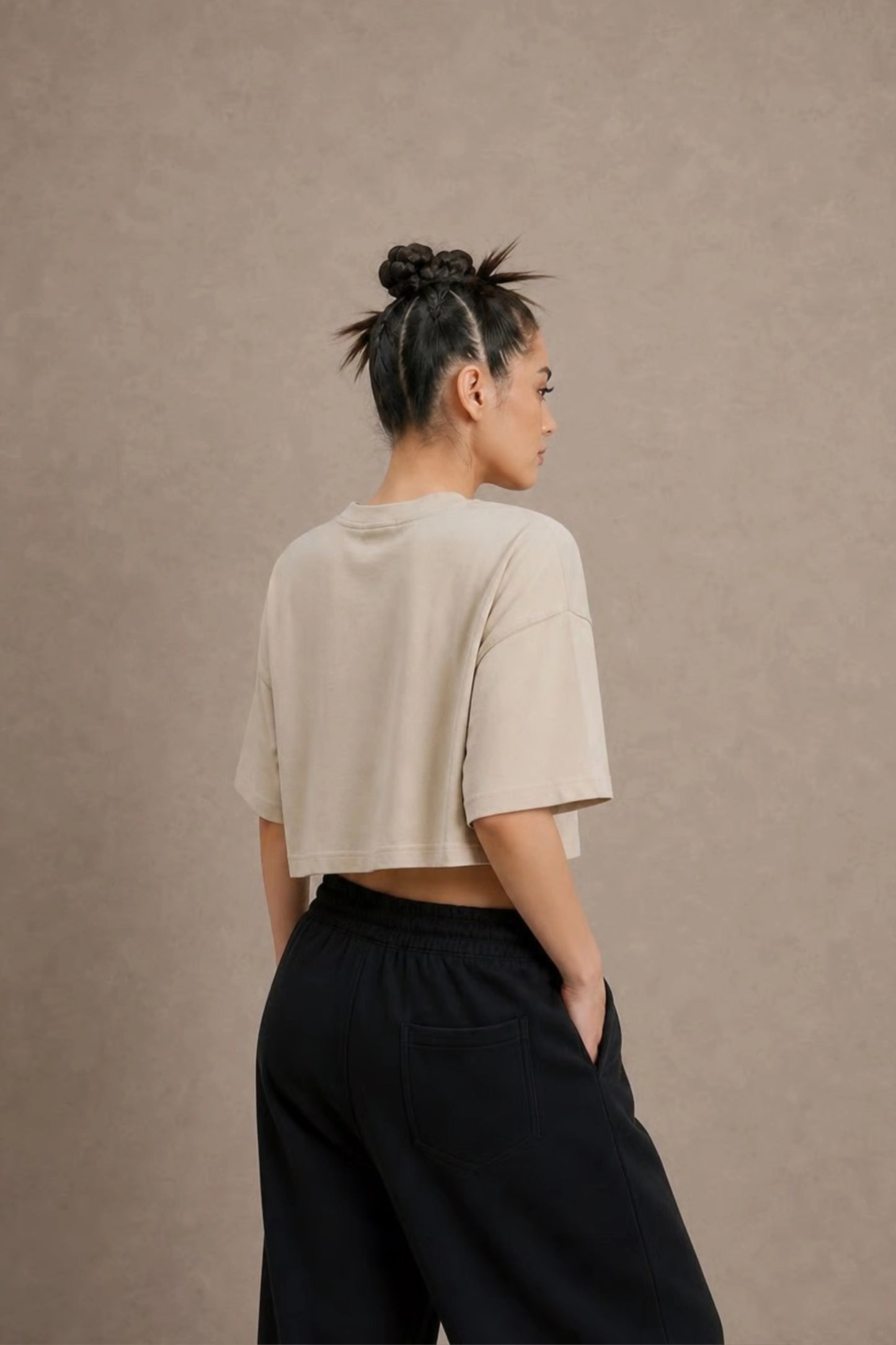 Women's Beige drop shoulder Litt cotton Crop Top