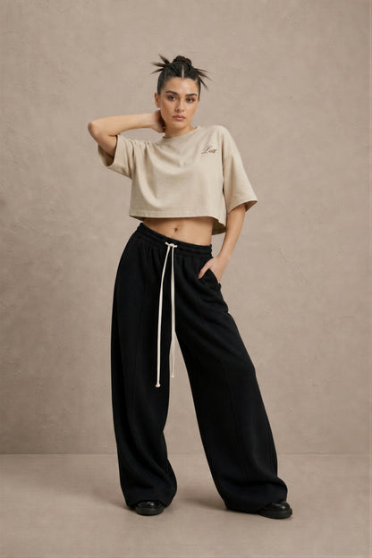 Women's Beige drop shoulder Litt cotton Crop Top