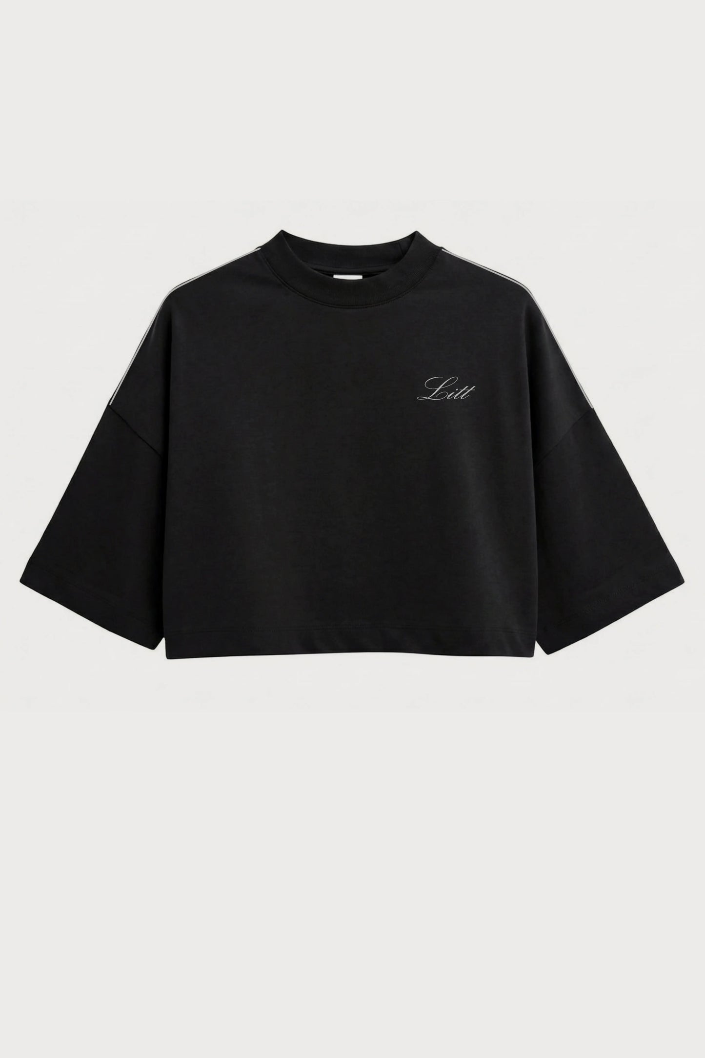 Women's Black drop shoulder Litt cotton Crop Top